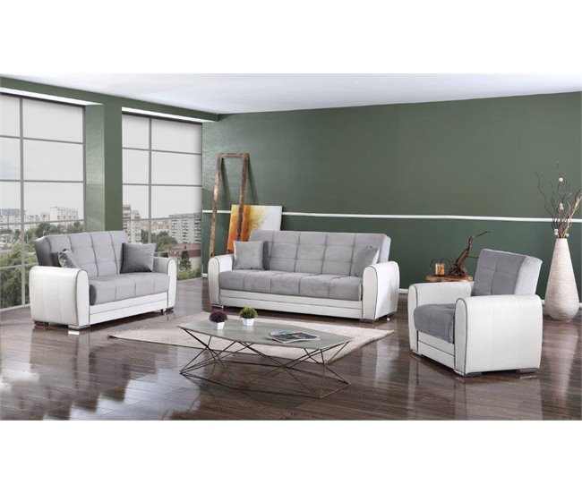 Sofá cama com península de tecido Branco