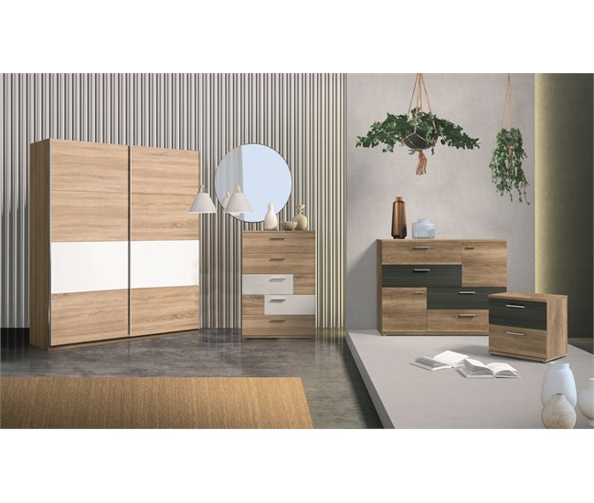 Roupeiro SKIVE portas deslizantes 170x209cm Carvalho