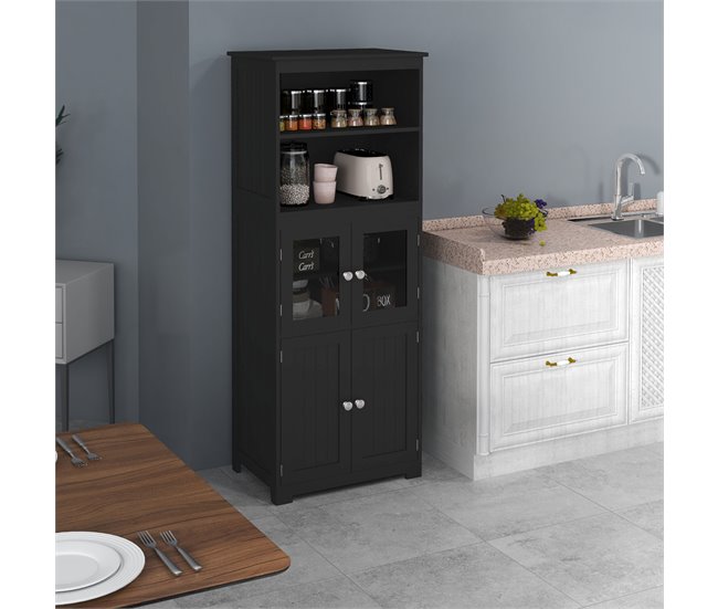 Armário de Cozinha MDF e Vidro Temperado HOMCOM Preto