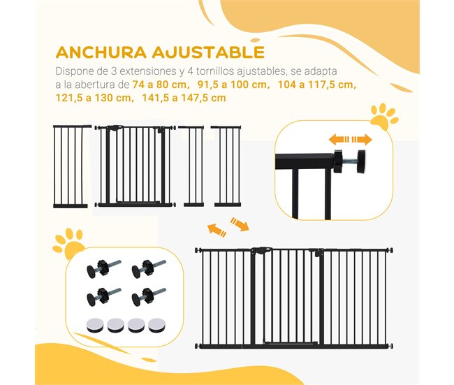 Barreira de Segurança Extensível Metal e Plástico PawHut Preto