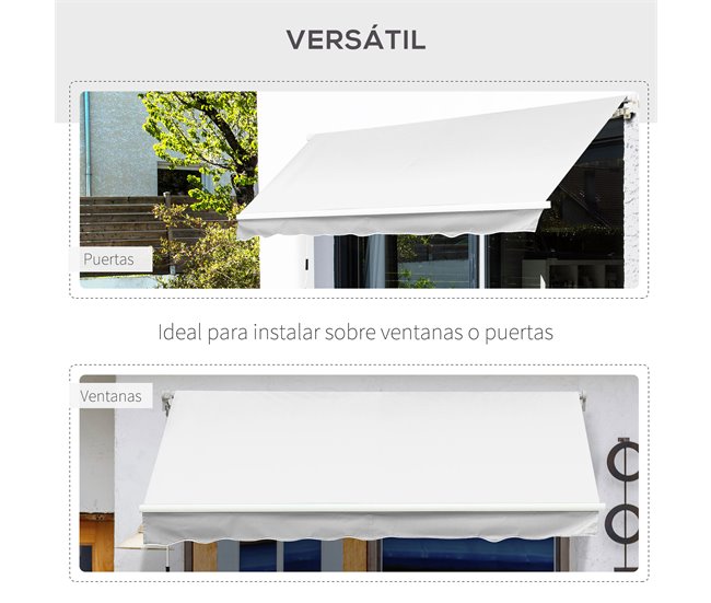 Toldo Fachada Tecido poliéster, alumínio e ferro Outsunny 350x250 Branco