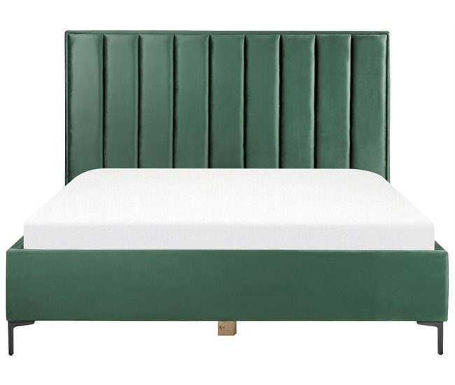Beliani Cama com armazenamento Veludo SEZANNE 190x215 Rosa