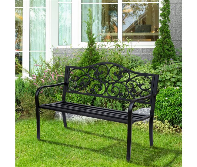 Banco de Jardim Aço e Ferro Fundido Outsunny Preto
