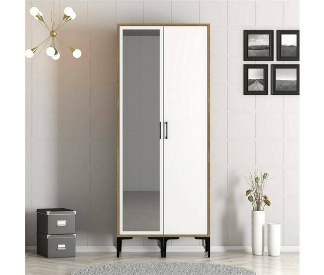 Armário 2 portas com efeito madeira 80 Branco/ Madeira