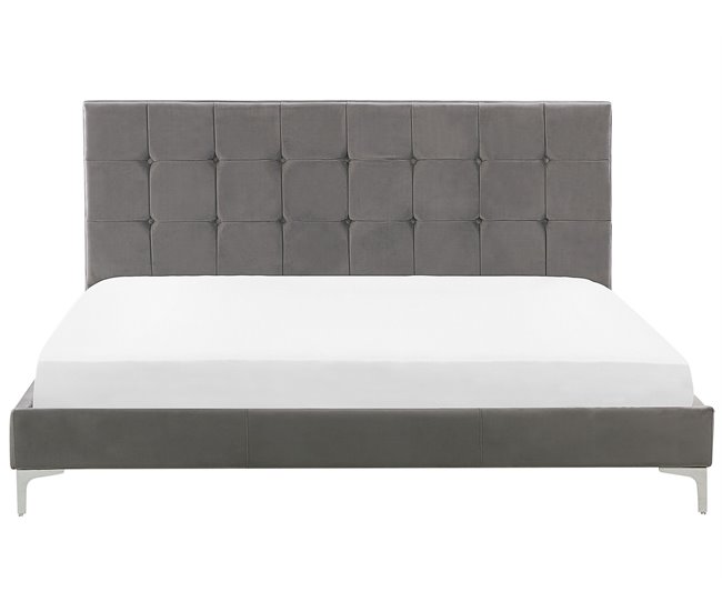 Beliani Cama com estrado Veludo AMBERT 188x212 Cinza