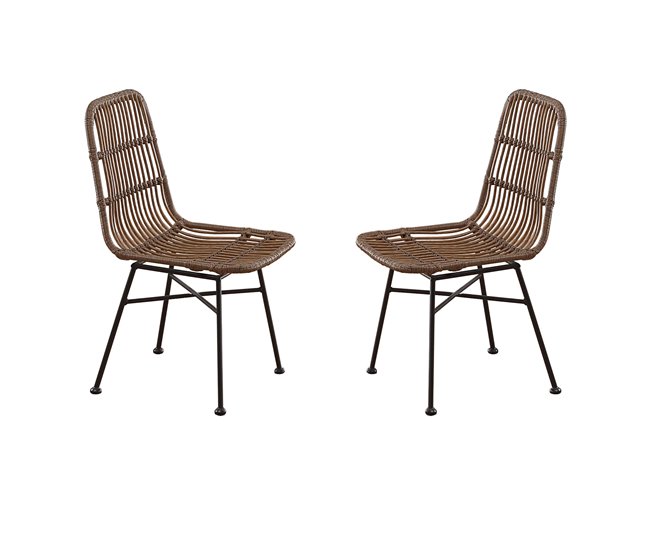 Pacote de 2 cadeiras de jantar de vime e metal Castanho