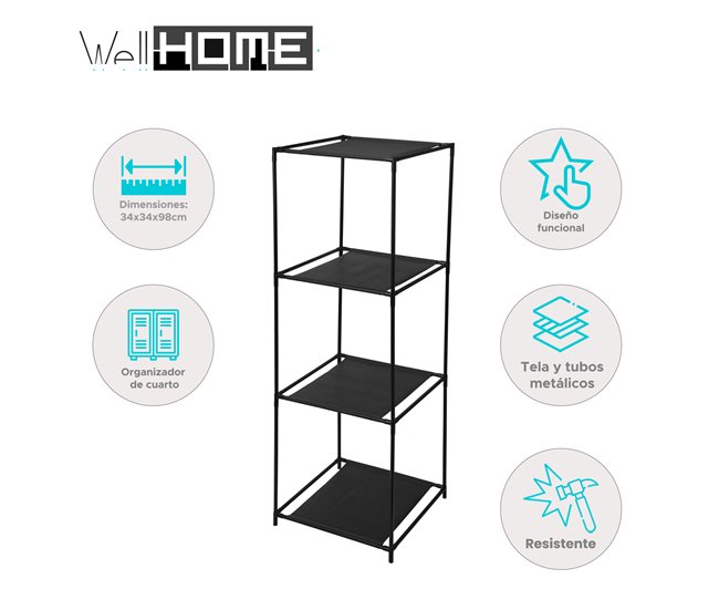Well Home Estante com 3 compartimentos Preto