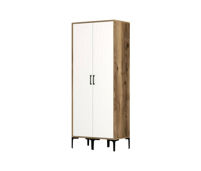 Armário 2 portas com efeito madeira 80 Branco