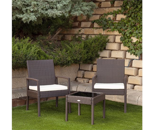 Conjunto de mobiliário de terraço com cadeirões e mesa de rotim Aktive Preto