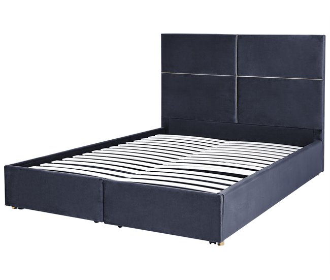 Beliani Cama com estrado Veludo VERNOYES 170x214 Preto