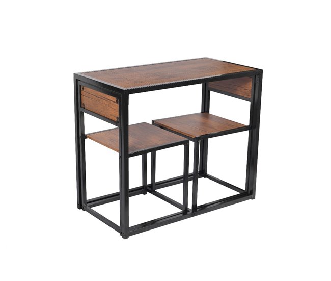 Conjunto mesa fixa e 2 cadeiras de cozinha DUO I Preto/ Madeira