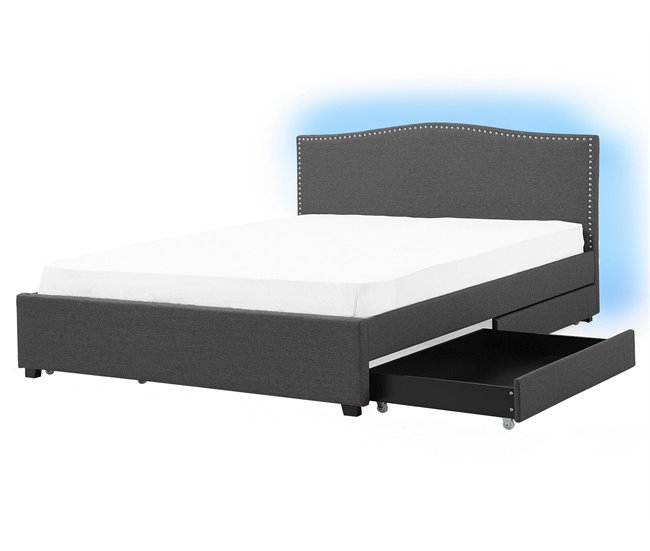 Beliani Cama com estrado Poliéster MONTPELLIER 167x213 Cinza Escuro