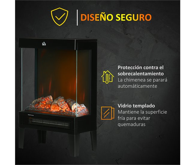 Lareira Elétrica Aço, ABS e Vidro Temperado HOMCOM Preto