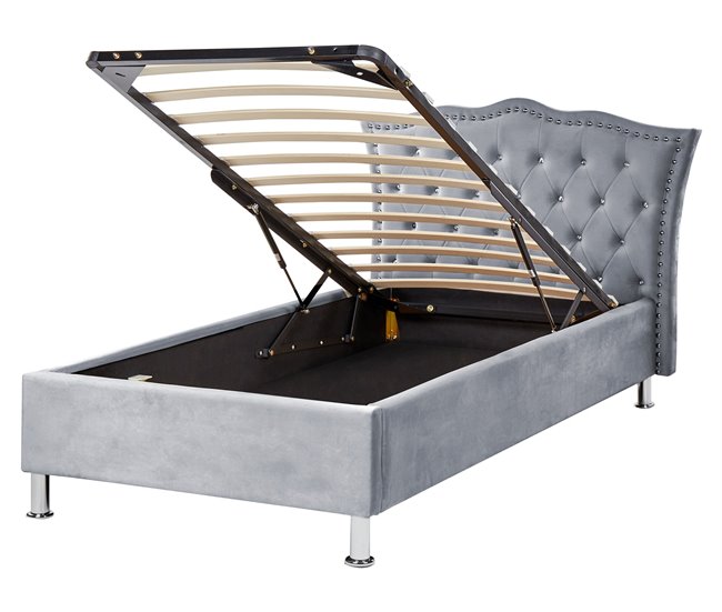 Beliani Cama com armazenamento Veludo METZ 126x217 Bege