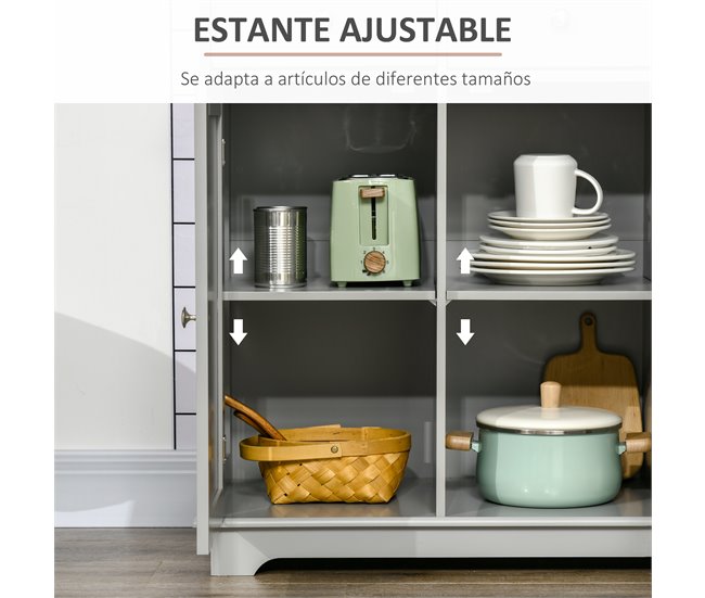 Aparador MDF e Madeira de Borracha HOMCOM, casa - cozinha Cinza