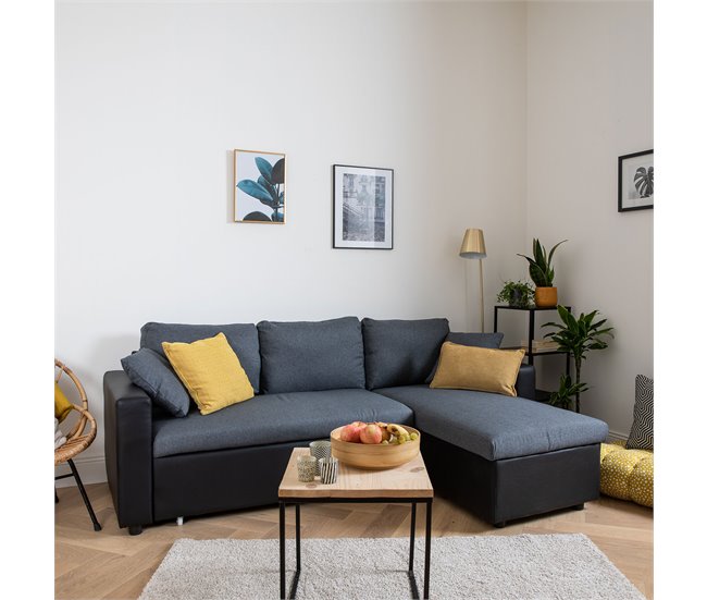 CLARK sofá-cama de canto de 3 lugares em tecido e imitação de couro Preto