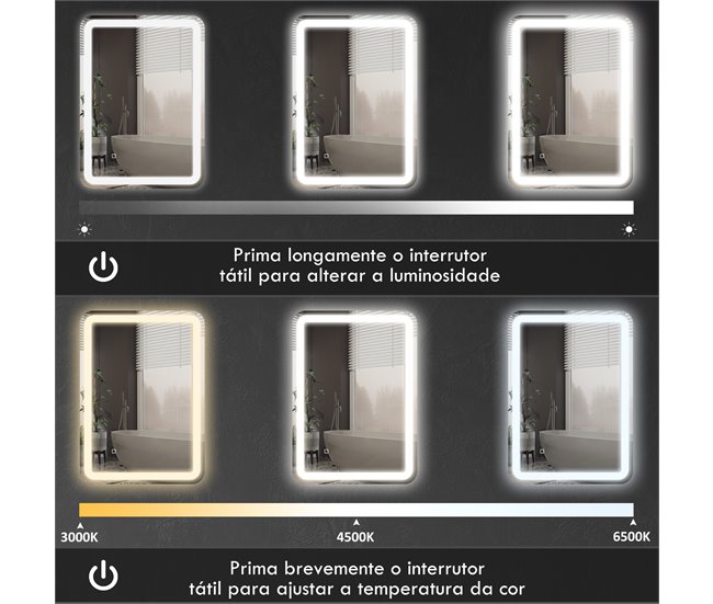 Espelho Casa de Banho Vidro Temperado HOMCOM Prata