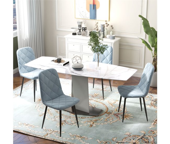 Conjunto de 4 Cadeiras Veludo sintético, espuma, aço HOMCOM Azul