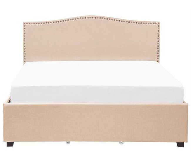 Beliani Cama com armazenamento Poliéster MONTPELLIER 187x213 Bege