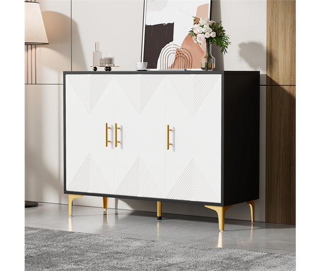 Aparador de mdf e painel de partículas com 3 portas Branco/ Preto