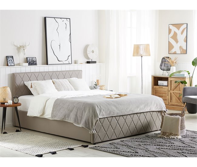 Beliani Cama com estrado Pele sintética ROCHEFORT 150x214 Cinza Escuro