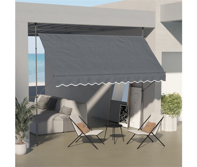 Toldo Manual Retrátil Alumínio, Metal e Poliéster Outsunny Cinza