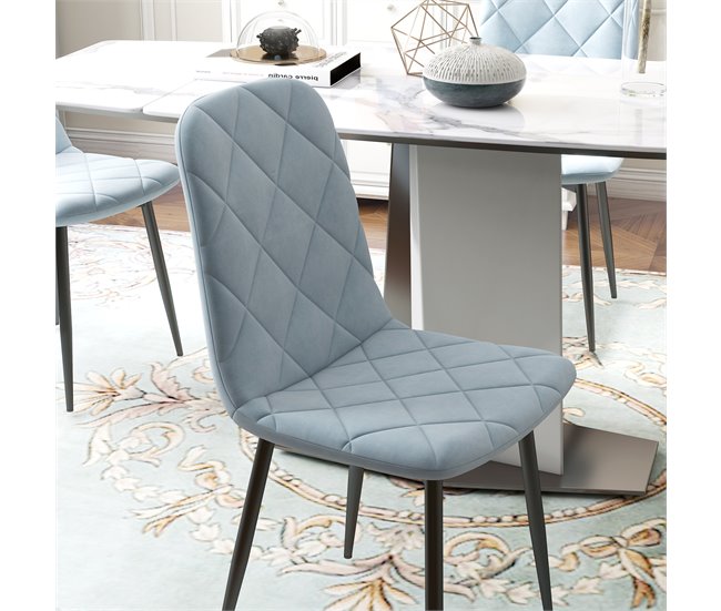 Conjunto de 4 Cadeiras Veludo sintético, espuma, aço HOMCOM Azul