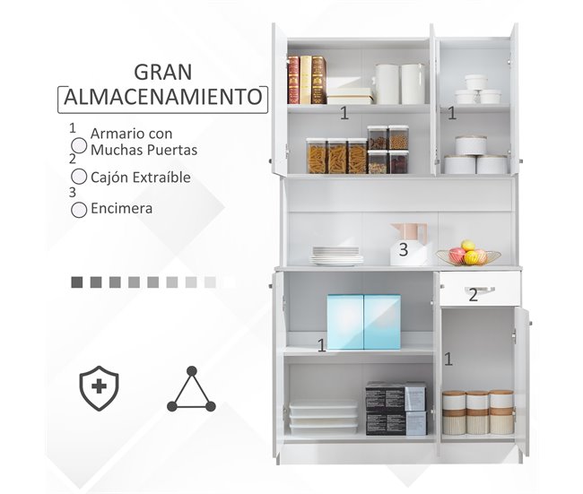 Armário de Cozinha Placa PB, metal HOMCOM, casa - cozinha Branco