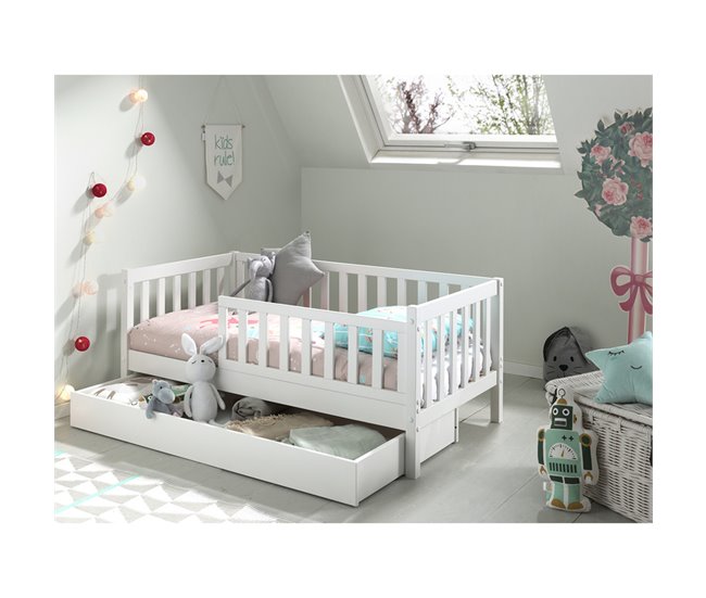 Cama Vipack Tod com estrado de molas e gaveta Branco