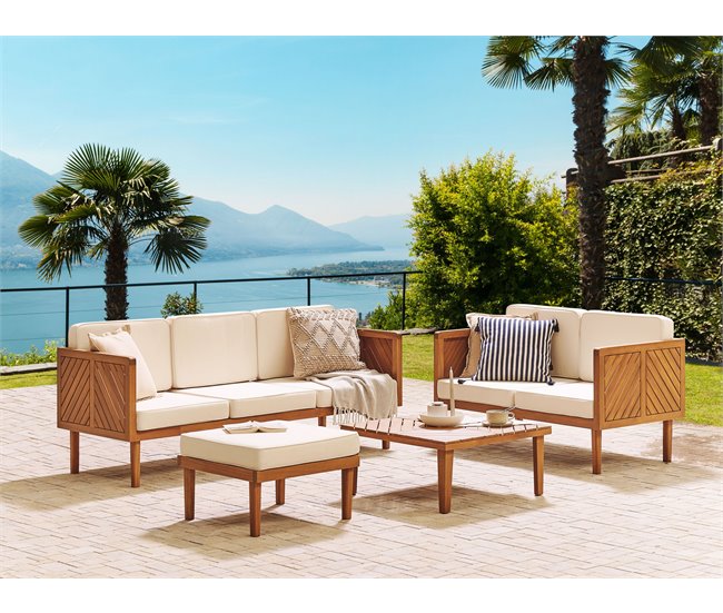 Beliani Conjunto lounge Madeira de acácia BARATTI Creme