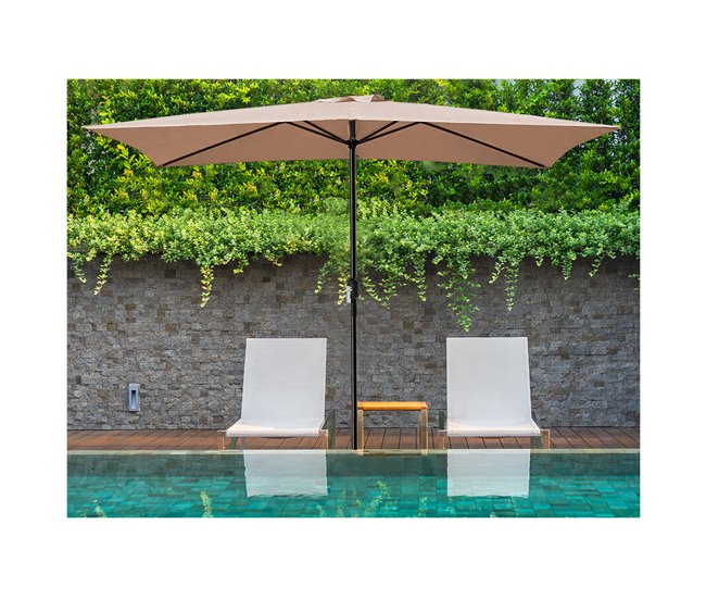 Acomoda Textil - Guarda-sol de jardim com revestimento anti-UV e pega de manivela Bege