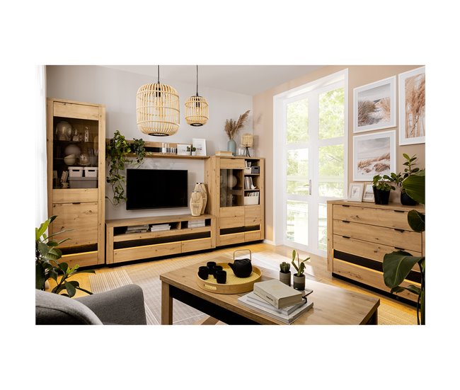 Vitrina LED de 2 portas Glenn Madeira