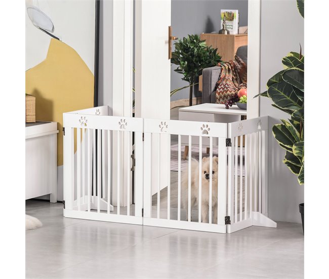 Barreira de Segurança para Cães Madeira de Pinho PawHut Branco