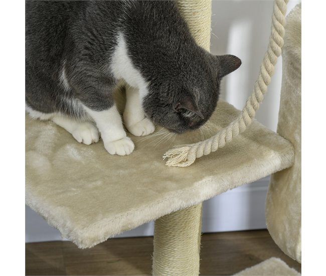 Arranhador para Gatos Aglomerado de Madeira, Pelúcia e Sisal Bege