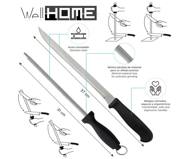 Conjunto de faca de presunto e cadeira de aço inoxidável Well Home Inoxidavel