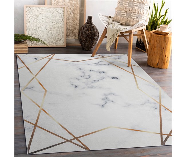 ANDRE 1220 Tapete Mármore rico antiderrapante 80x150 Branco/cinza