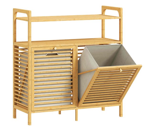 Armário para Roupa Suja Bambu e Poliéster HOMCOM Castanho