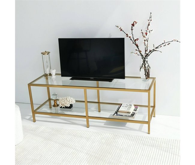 Armário de televisão de vidro Dourado