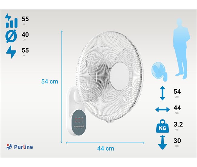 Ventilador montado na parede com temporizador e 3 velocidades Branco