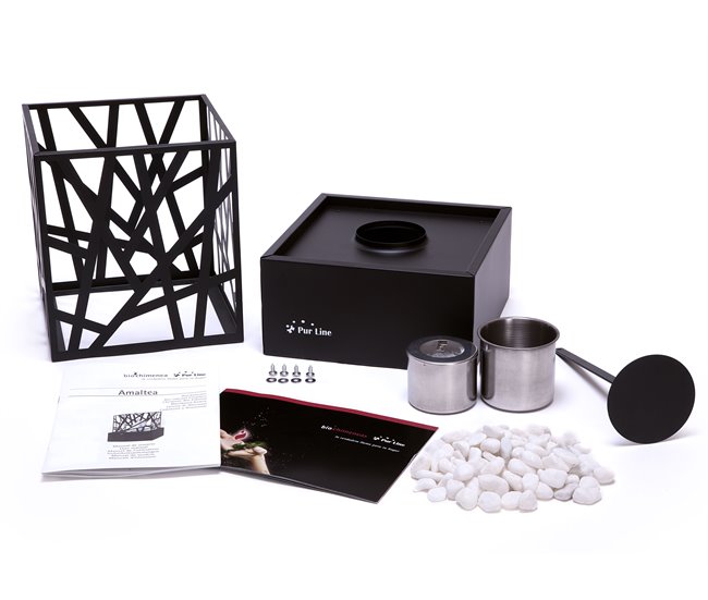 Lareira de mesa a etanol com design em aço esmaltado Preto