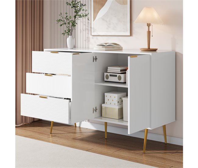 Aparador com 2 portas e 3 gavetas Branco