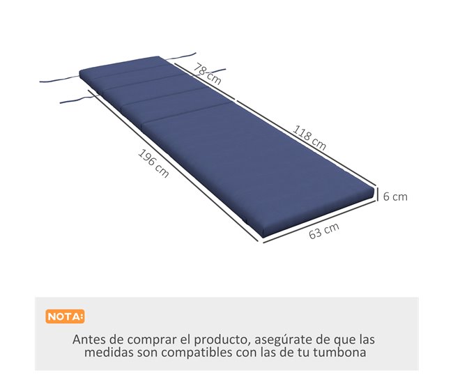 Almofada para Espreguiçadeira Poliéster Azul