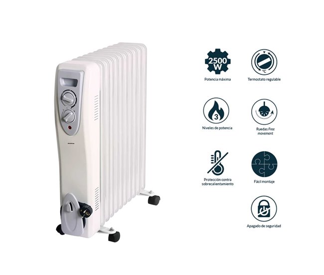 Radiador de óleo Infiniton HOR-2500 2500W 3 níveis de potência Branco/cinza
