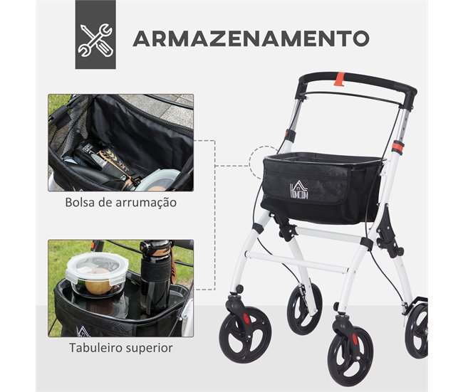 Andarilho Idosos Alumínio, Plástico e Poliéster HOMCOM Branco