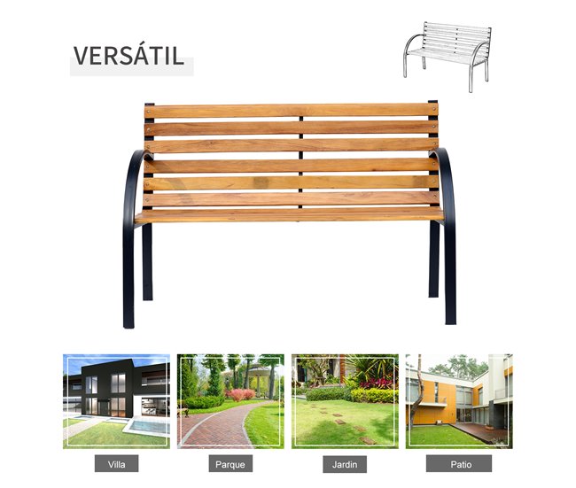 Banco de parque Aço e madeira Outsunny 122x60 Castanho