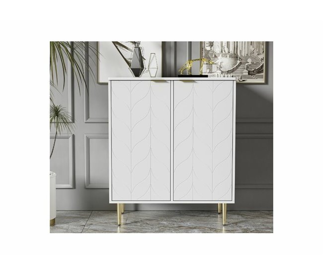 Aparador moderno com padrão floral lacado e pernas Branco