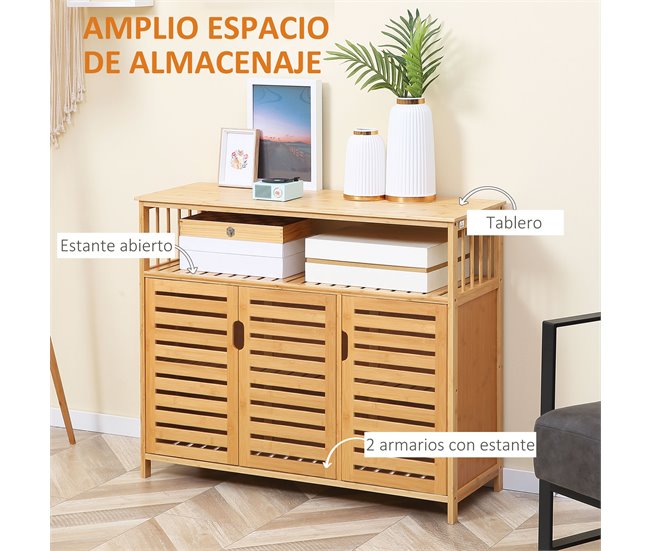 Aparador Bambu HOMCOM, casa - móveis de armazenamento Castanho