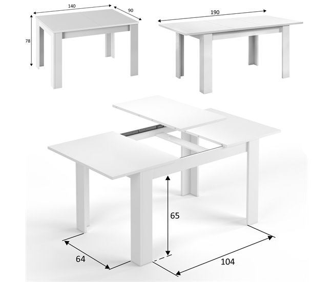 Mesa extensível Fani Branco Branco