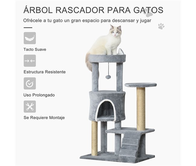 Arranhador para Gatos Aglomerado, Juta e Pelúcia PawHut Cinza