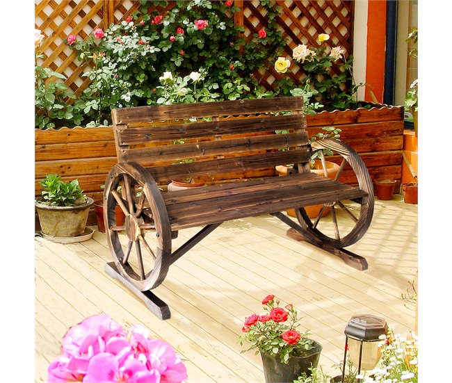Banco de Jardim Madeira de Abeto Outsunny 105x56 Castanho